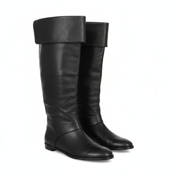 Diane Von Furstenberg Vintage Black Leather Over-the-Knee Boots Riding Style - 5 - Picture 1 of 9
